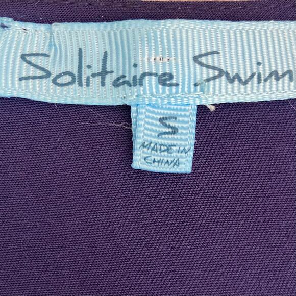 Solitaire swim beach cover-up tunic small navy open crochet sides & sleeves - Picture 5 of 5